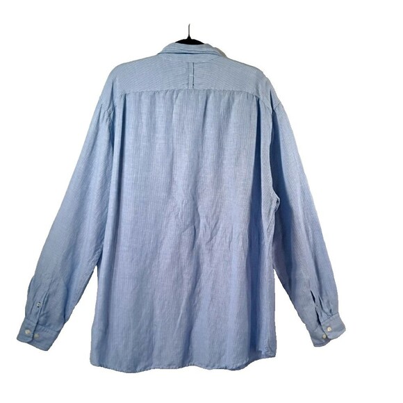 Nautica Baby Blue Linen Blend Shirt Size XL Railroad Stripe Button Down Long Sle - Picture 7 of 14